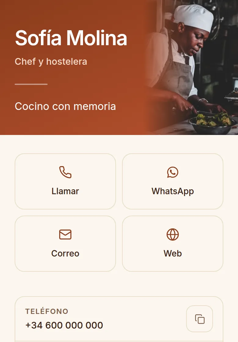 Plantilla Cálido, con datos de ejemplo inventados