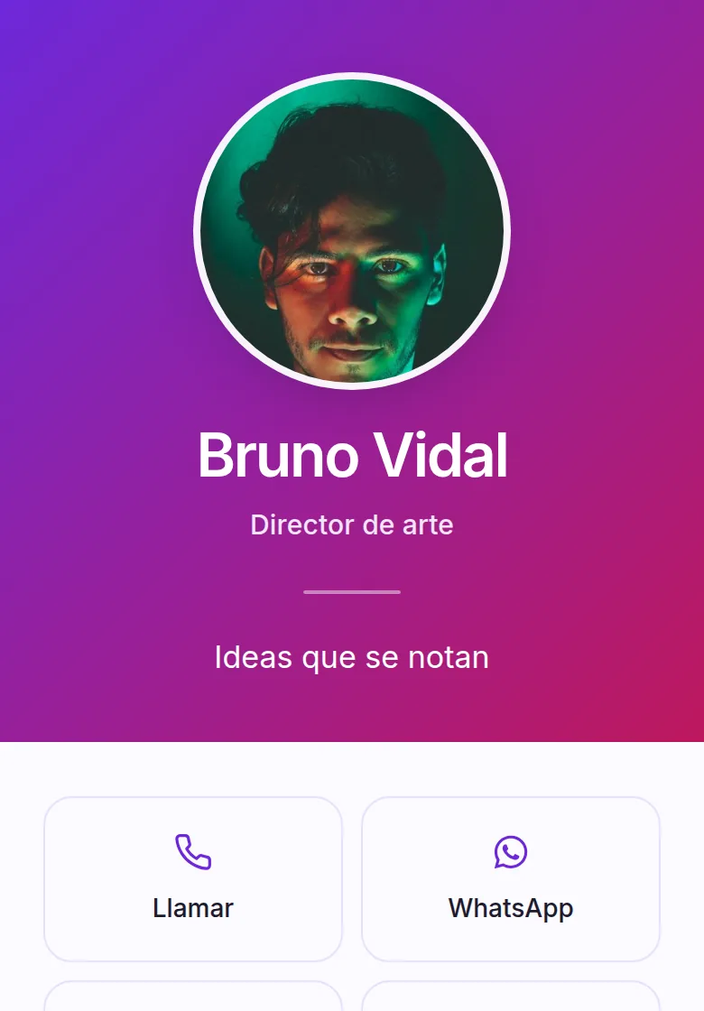 Plantilla Creativo, con datos de ejemplo inventados