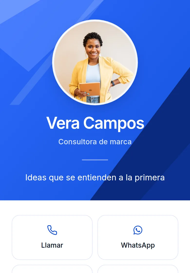 Ejemplo de tarjeta digital vista en un móvil