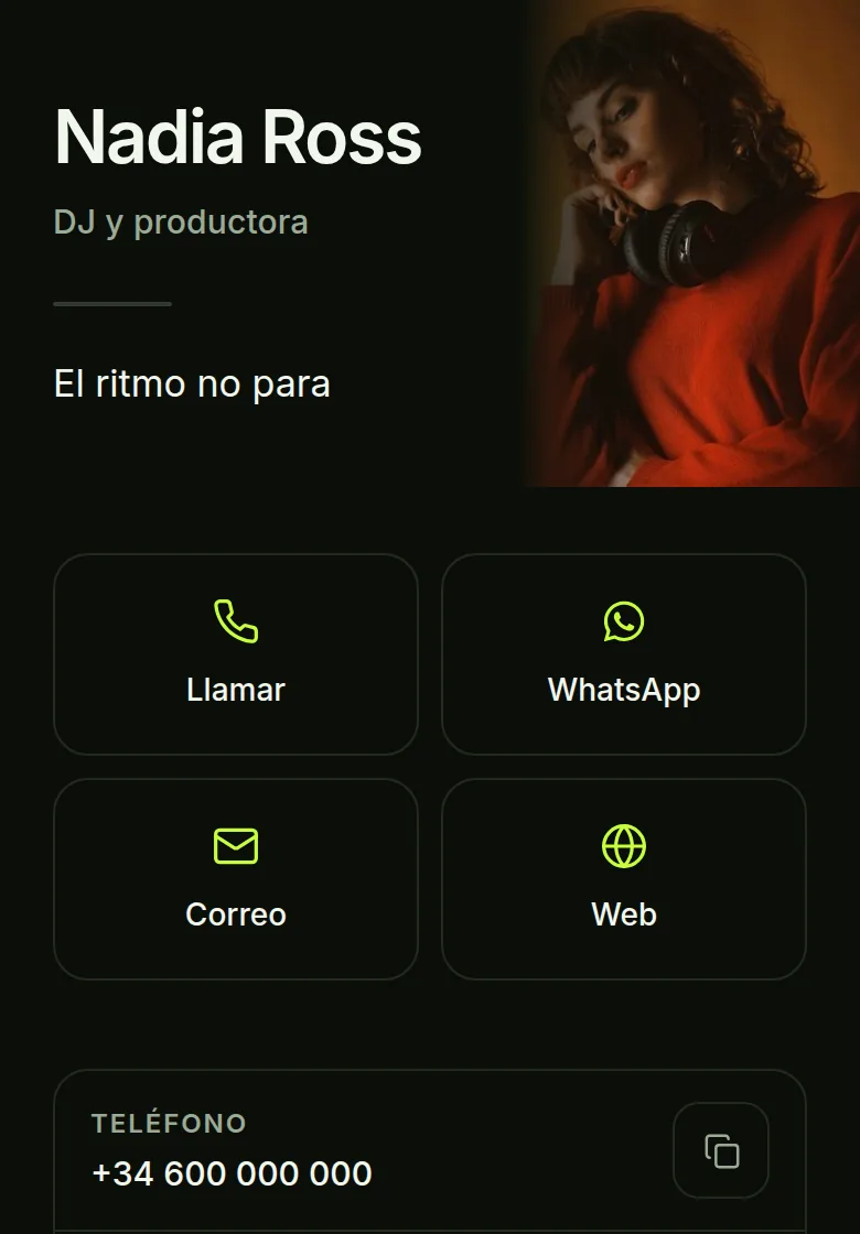 Plantilla Oscuro, con datos de ejemplo inventados